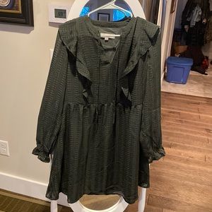 Loft green ruffle dress. Women size S.